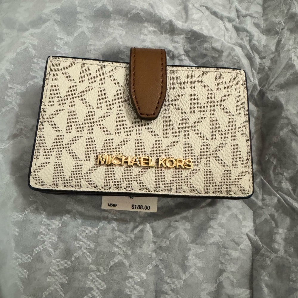 Michael Kors Cream and Brown Monogram Card Case